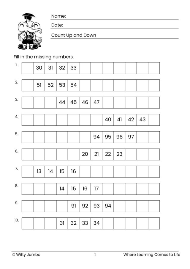 Count Up Worksheet Set: Range ( 10–99 ) with Four Number Prompts