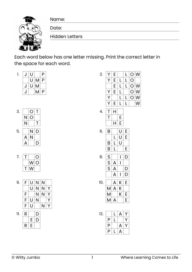 Pre-Primer Sight Hidden Letters – Dolch Word List for Preschool & Kindergarten