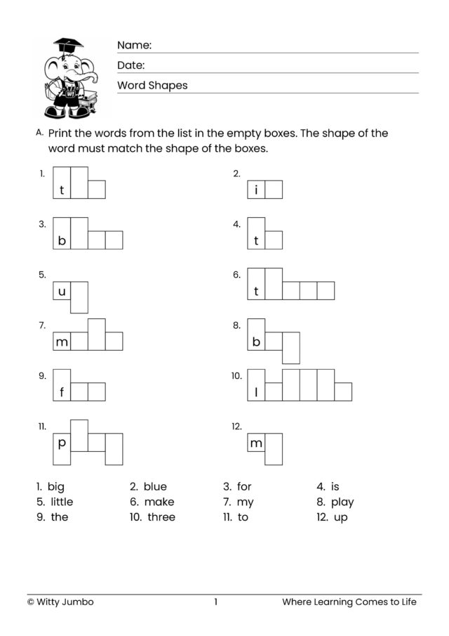 Pre-Primer Sight Word Shapes – Dolch Word List for Preschool & Kindergarten