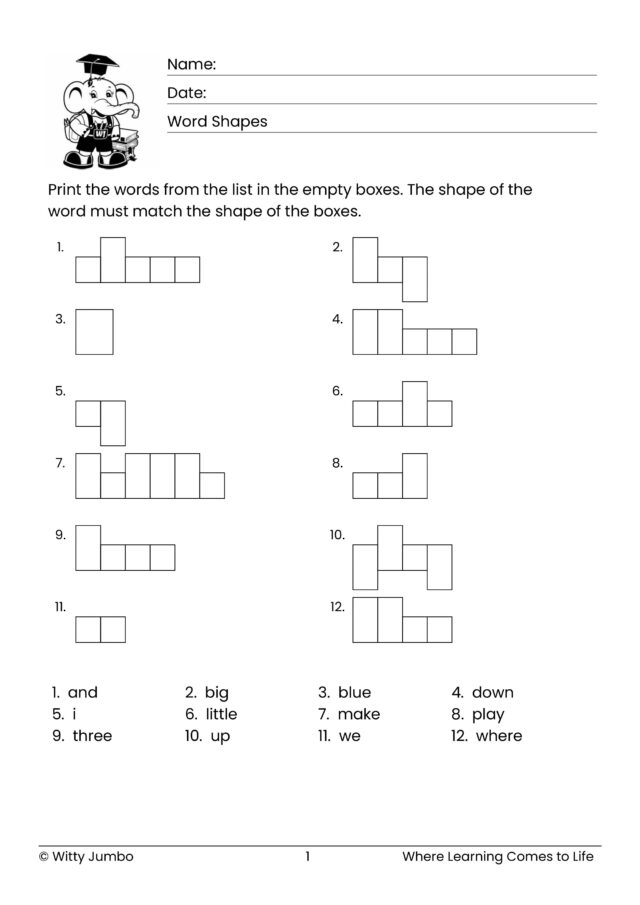 Pre-Primer Sight Word Shapes with No Clues – Dolch Word List for Preschool & Kindergarten