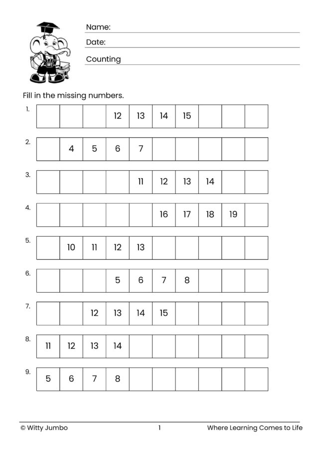 Counting Up – Numbers up to 20