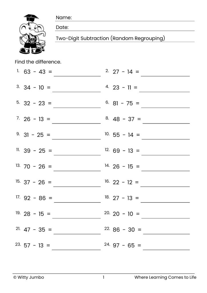 Subtraction Worksheet Random Numbers Printable Worksheets for Kids | Fun Math, English, Puzzles & More ...